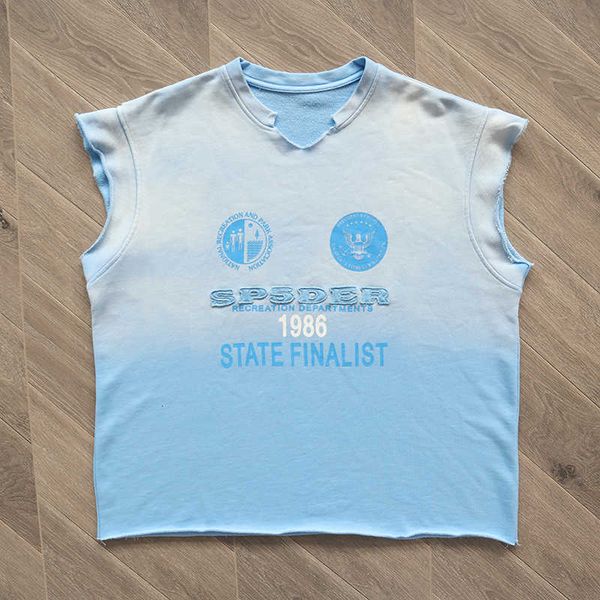 

men's t-shirts fashion sp5der 555555 designer new cut sleeveless t shirt men women 1 1 blue black oversized young bandit spider tees gy, White;black