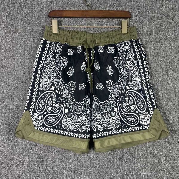 

askyurself fashion cashew flower aop beach shorts drawstring hip hop loose mesh sports capris, White;black