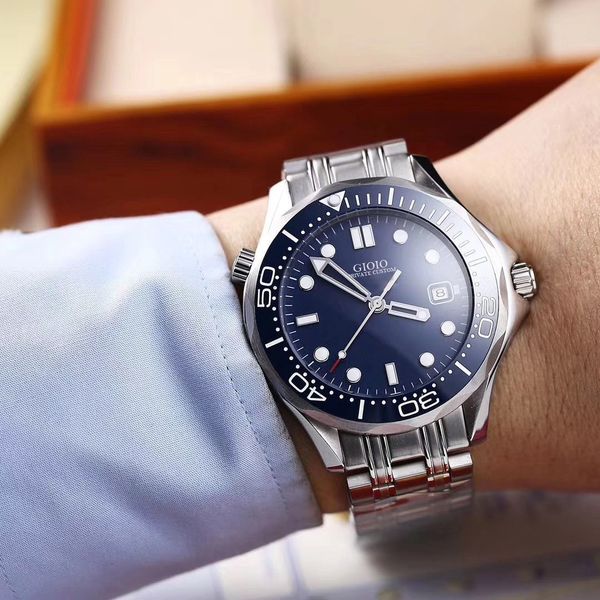 

men automatic mechanical watch blue black ceramic101, Slivery;brown