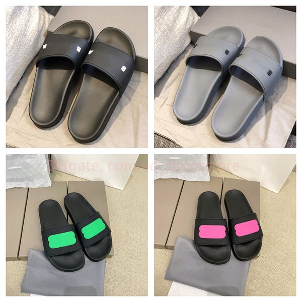 

2023 with box slippers mens womens slider slides sandals rubber designer flat sole slipper paris piscine pool slide sandal 3d embossing logo, Black
