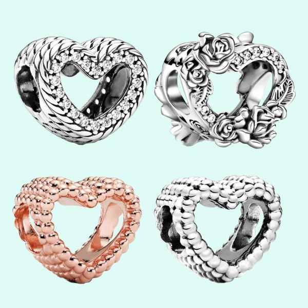 

fit pandora charms 925 bracelet bead original box rose gold openwork heart european charm jewelry3606428, Bronze;silver