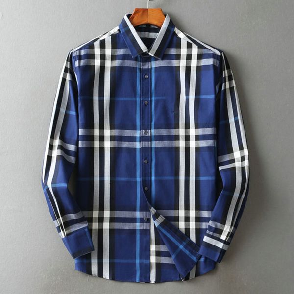 

mens casual shirt fashion designer geometric plaid shirt burbrerys polo neck long sleeve solid cotton high street embroidered bur casual shi, White;black