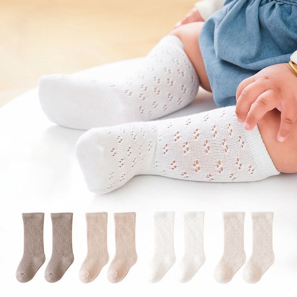 

kids socks 4 pairs/batch of baby girls boys' knee high socks summer hollow socks born princess mesh thin children's stockings 2304, Pink;yellow