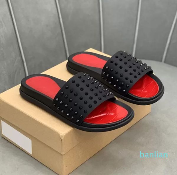 

mens studs slippers flat spikes slide oversize pool sandal thick rubber sole beach slipper platform summer casual, Black
