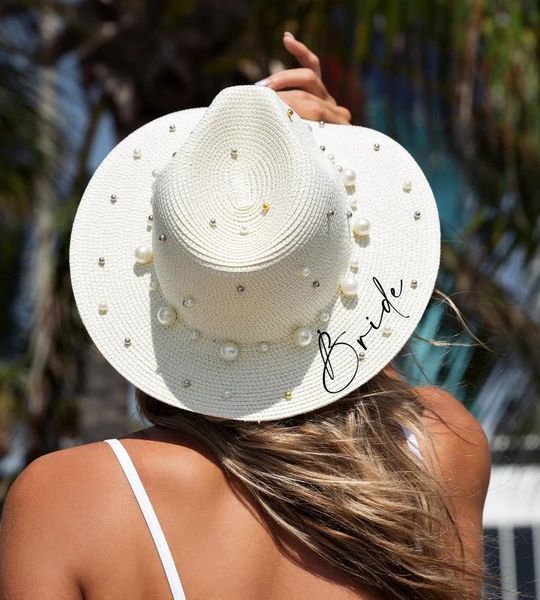 

wide brim hats bucket bride squad pearls custom sun hat with name cowboy bachelorette name pearl hatss 230408, Blue;gray