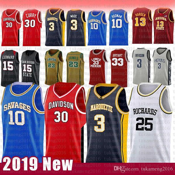 

custom 30 stephen ncaa curry davidson wildcats college basketball jersey 3 dwyane 10 dennis 25 wade rodman richards marquette golden eagles, Black