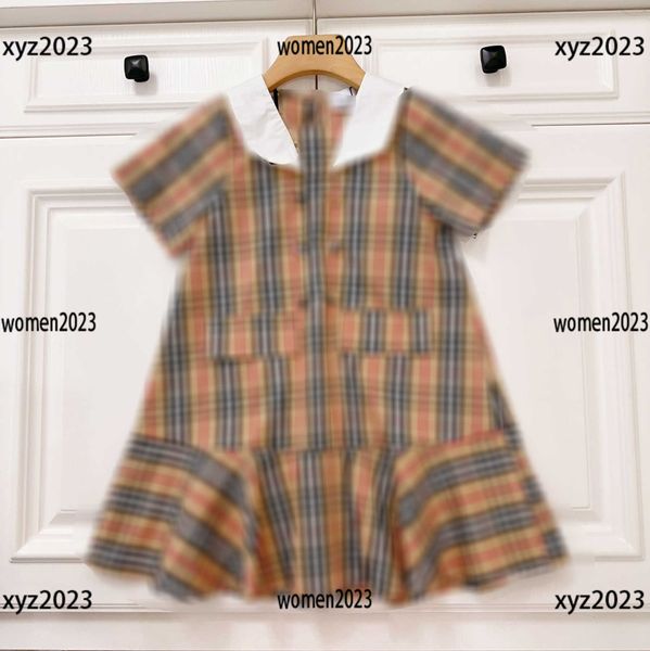 

2023 designer baby dress white lapel girl dress size 110-150 cm fashion summer knitted splicing skirt hem new arrival, Red;yellow