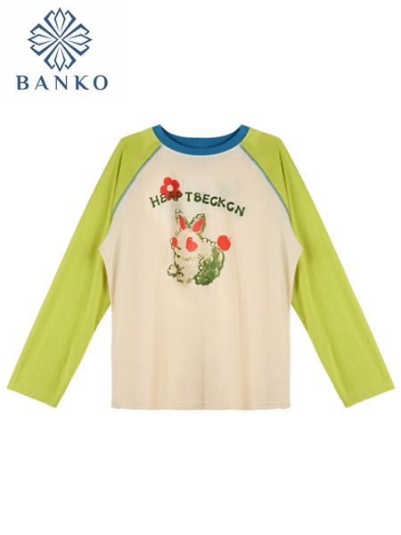 

women s t shirt cutey swwet rabbit letter print t shirts fashion color contrast female autumn long sleeve harajuku street clothes 230407, White