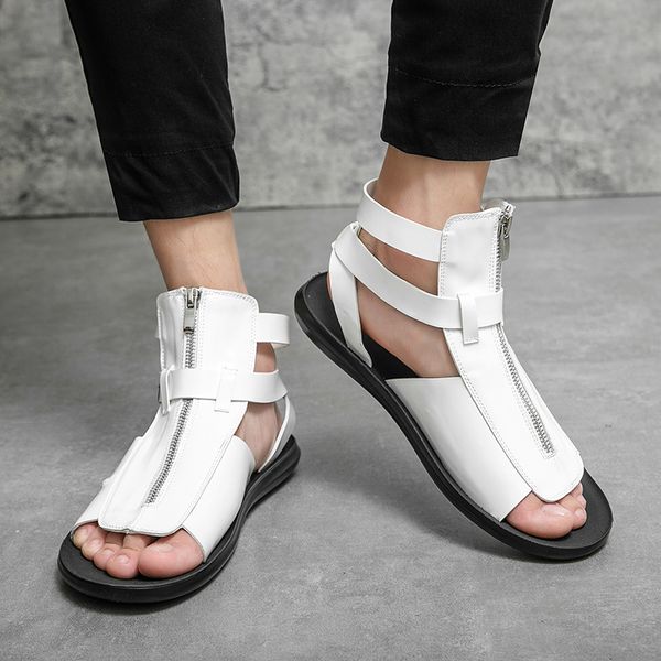 

sandals luxury brand white roman summer beach shoes mens casual outdoor comfortable zippered 230407, Black