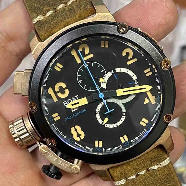

mens automatic mechanical u watch black case aged cow leather brown boat u51 wristwatch101, Slivery;brown