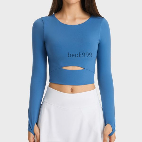 

elastic crewneck sweatshirts women long sleeve yoga shirts mesh breathable t-shirts quick dry fitness wear slim black running sports