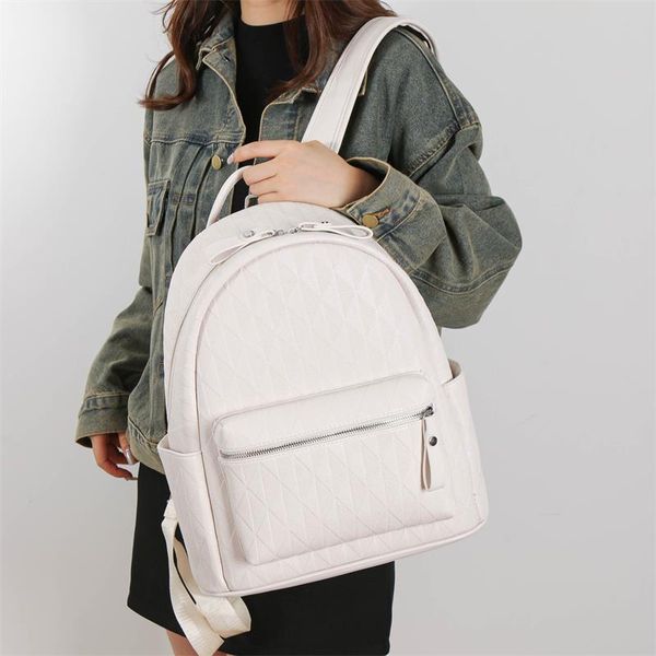 

Outlet factory ladies shoulder bag 4 colors street popular embossed letters women backpack padded leather leisure student backpacks fashion rhombus handbag 10066, White