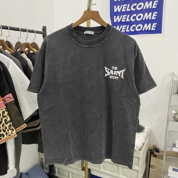 

saint michael small fashion brand dice letter foam print t-shirt washed old loose short sleeve tee, White;black