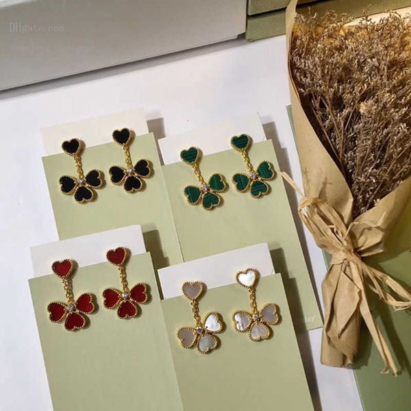 

designer bracelets brand fashion party jewelry for women gold color red heart rings earrings jewelry set 4 leaf heart flower jewelry set, Silver