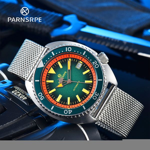 

wristwatches parnsrpe diver men s automatic mechanical watch japan nh35 movement aseptic dial sapphire glass date indicator 230407, Slivery;brown