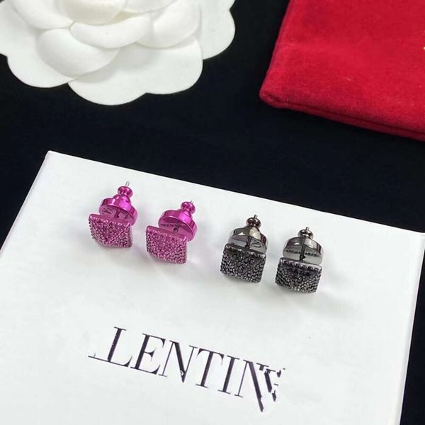 

Classic Designer Earrings Jewelry Letter V Valentinolies jewelry New V Letter Full Diamond Small Square Silver Needle Earrings for Women's Fashion Earrings Jewelry