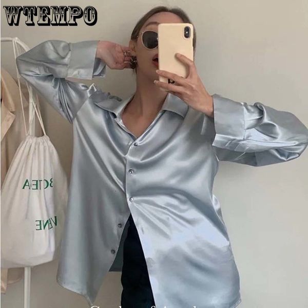 

women s blouses shirt long sleeved fashion silk vintage korean loose casual female blouse solid color 2023 drop 230408, White
