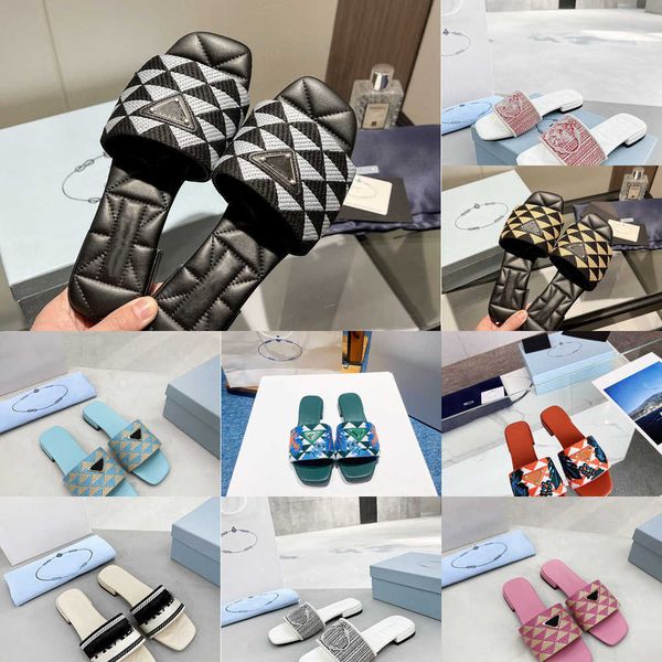 

triangle quilted platform leather sole slippers slide summer sandals slip-on shoes flats famous sandal for women luxury designer jacquard sl, Black