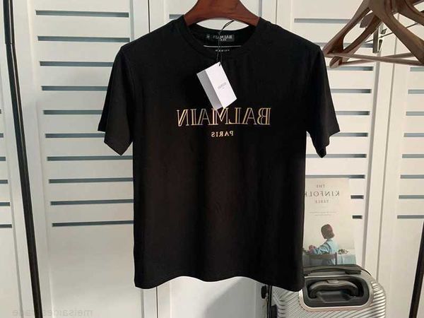 

designer luxury coats ss spring and summer new bal short sleeve shoulder gold button bronzed letter cotton tshirt lovers classic pu8kq ldll, Black;white
