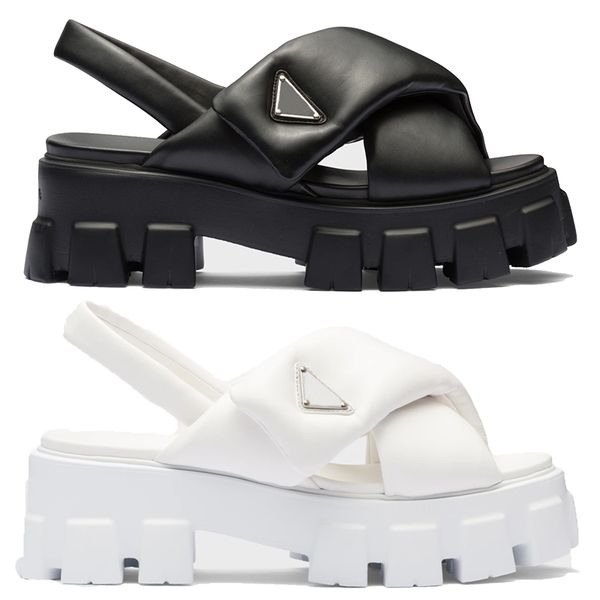 

new sandal monolith padded nappa leather lug tread sandals black white criss cross flip flop womens designer slippers flats beach slides out