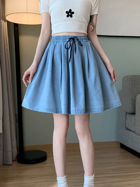 

skirts tigena cotton mini denim skirt women summer plus size 5xl korean casual solid a line high waist pleated skirt female 230408, Black