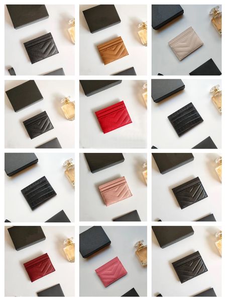 

2023 new fashion card holders caviar woman mini wallet designer pure color genuine leather pebble texture luxury black wallet with box, Brown;gray