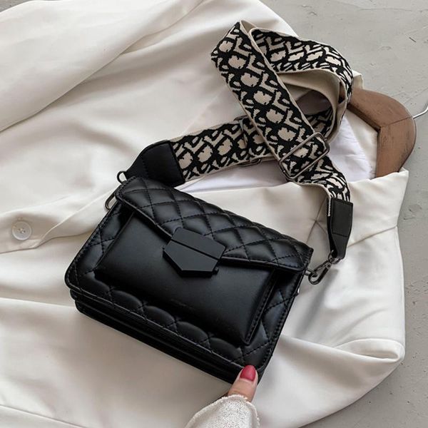 

designer fashion luxury handbags women bag wide shoulder strap crossbody bags chain rhombus pu leather spring cross body