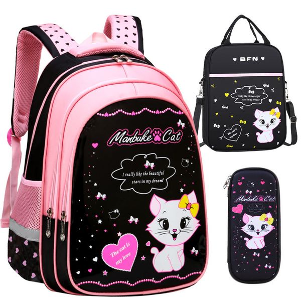

school bags grade 1-6 children school bags for girls cat print schoolbag primary cartoon school backpack kids school backpack set 230408