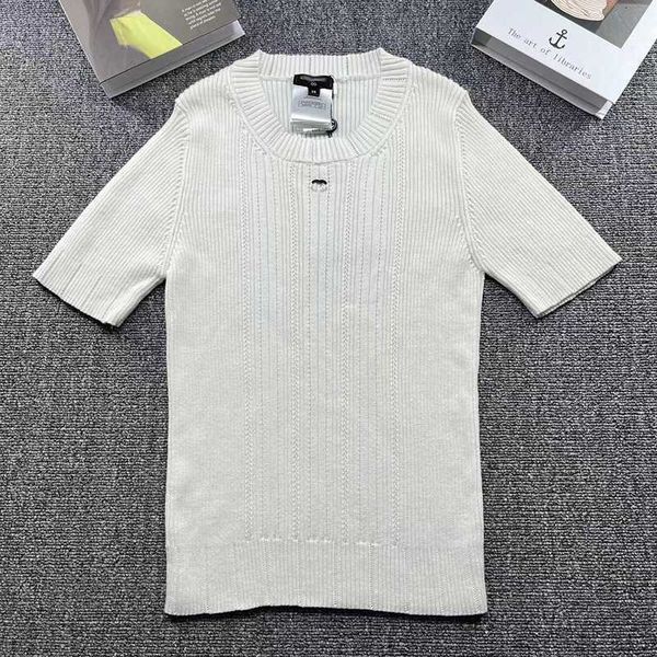 

Women' T-Shirt Summer Little Fragrance Style Celebrity Slim Fit Round Neck Knitted Short Sleeves Advanced Design Sense Top for Women 4CFS, White
