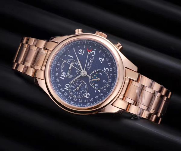 

men watch automatic mechanical brown leather moon phase, Slivery;brown