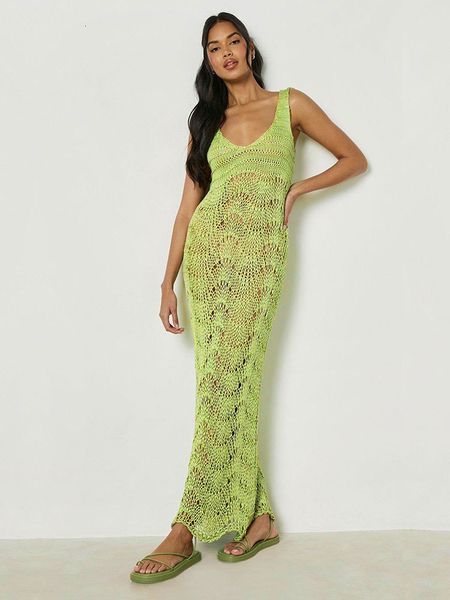 

women's swimwear white crochet tunic swimwear cover-ups women's clothes hollow out low-cut solid color slim beach maxi dress a2210, White;black