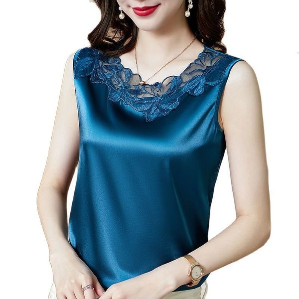 

camisoles tanks summer korean fashion silk tank women's satin office women's tank mesh lace solid black cami loose women's 23, Black;white