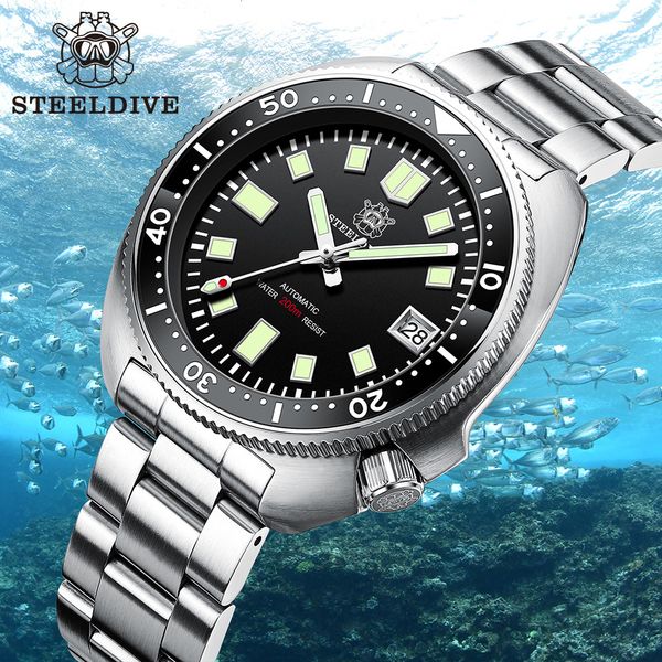 

wristwatches sd1970 steeldive brand 44mm men nh35 dive watch with ceramic bezel 230407, Slivery;brown