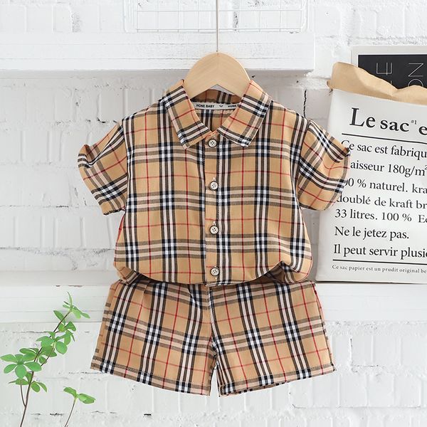 

Summer Baby Clothing Set for Boys Casual Clothes Set Plaid Top Shorts Infant Sport Suits Kids Baby Tracksuits Clothing, Khaki