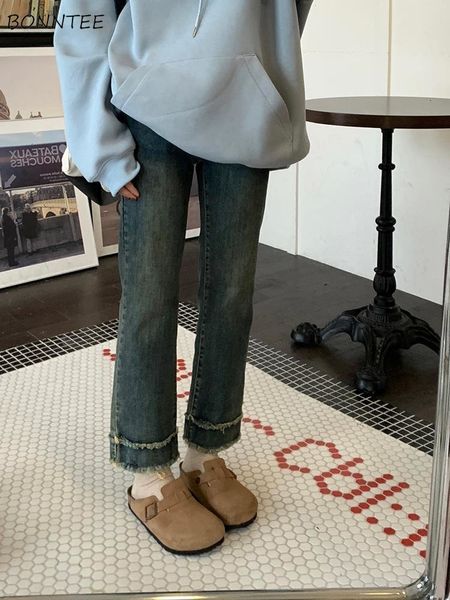 

women's jeans high waisted straight jeans women's fashion autumn street clothing all matching ulzzang fashion tassel denim ankle l, Blue