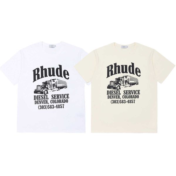 

rhude short-sleeved t-shirt large truck printing high street fashion men and women lovers sports casual half-sleeved loose, White;black