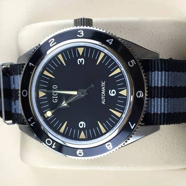 

mens automatic mechanical watch nylon black canvas luminous, Slivery;brown