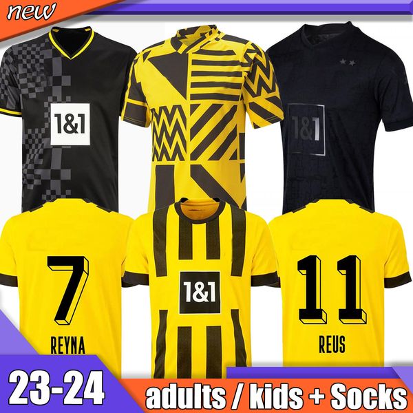 

22 23 haller soccer jerseys dortmund football shirt reus reyna dortmund neongelb bellingham hummels brandt kamara adeyemi witsel men kids ki, Black;yellow