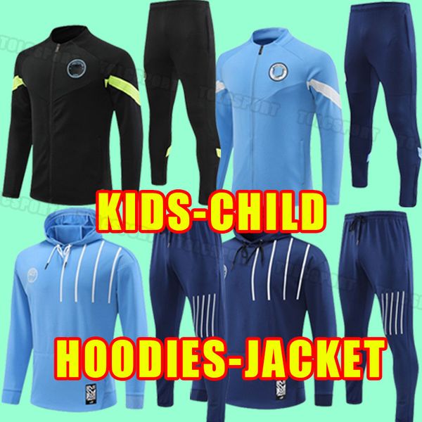 

kids child tracksuit haaland soccer sets 22 23 de bruyne phillips mans cities grealish ferran mahrez manchesters foden 2022 2023 training ja, Black