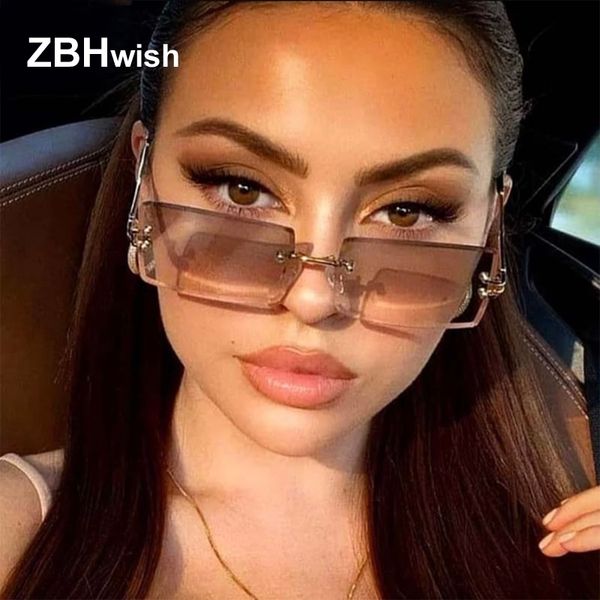 

sunglasses frames fashion square woman brand designer rimless mirror sun glasses female small frame gradient lunette soleil femme 230407, Silver