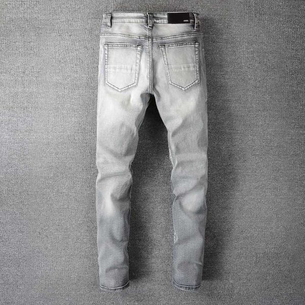 

pants brand street fashion amirly cool stylish leisure ripped men's casual hip hop high jeans designer worn washed ink color painting s, Blue