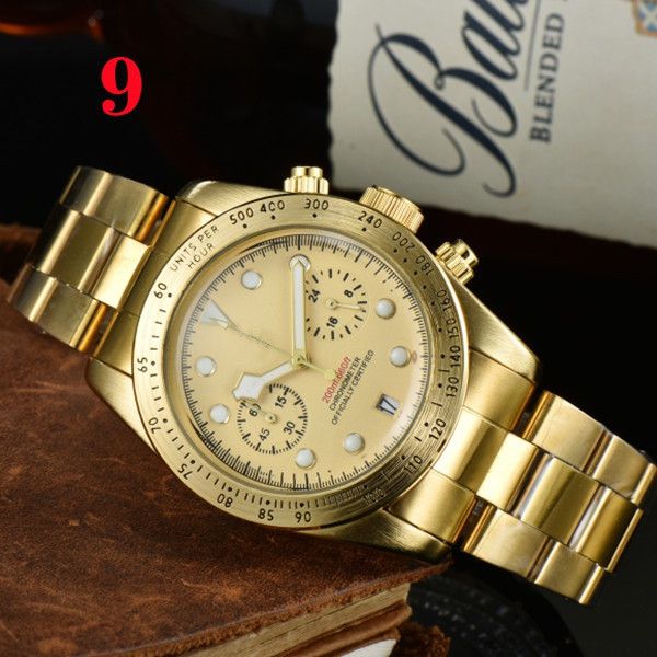 

tudo wrist watches for men 2023 mens watches 41mm all dials work quartz watch luxury brand chronograph clock fashion steel strap, Slivery;golden