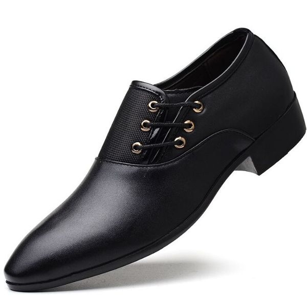 

luxury men patent leather dress shoes pointed toe slip on wedding shoes oxfords man office suit fashion business party daily versatile simpl, Black