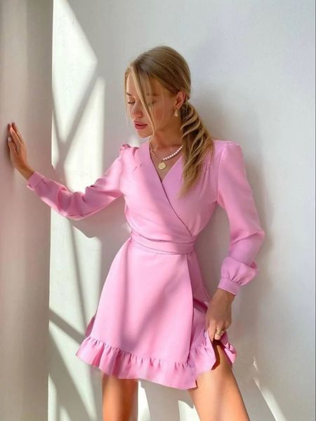 

casual dresses sweet ruffles a line dress party bandage long sleeve high waist ultra thin fashion mini white dress summer arrival 230408, Black;gray