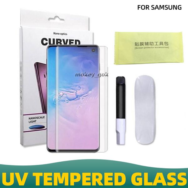 

3d uv liquid full glue tempered glass for samsung s23 s22 s21 s20 s10 s9 note20 glue screen protector for s7 edge s8 s9 plus ultra with reta