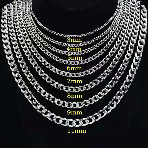 

Stainless Steel Cuban Chain Necklace for Men Women Hip Hop Silver Thick Chain Necklaces Curb Link Chain Necklace Trend Jewelry 3MM 5MM 7MM 9MM