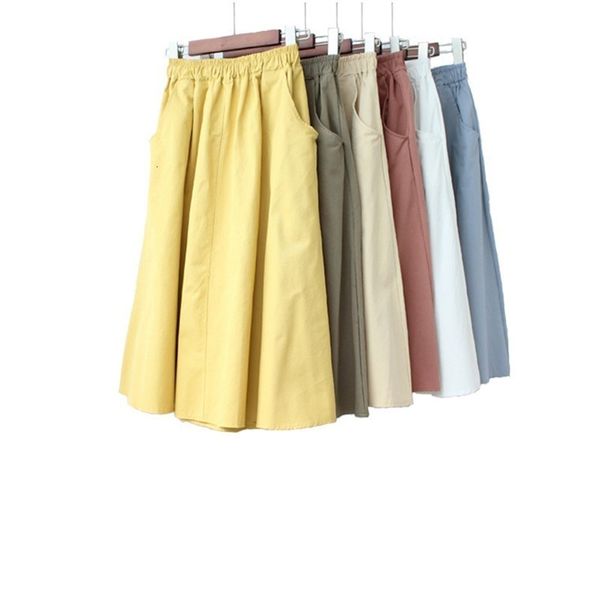 

skirts spring and summer washedcotton skirt with side pockets large swing 230407, Black