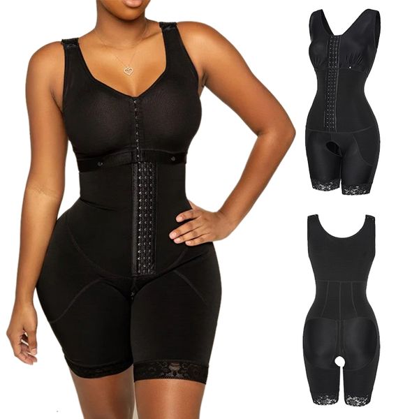 

women's shapers full size body shape abdominal control slimming tight corset long bra and sleeves fajas colombia reductors 230408, Black;white