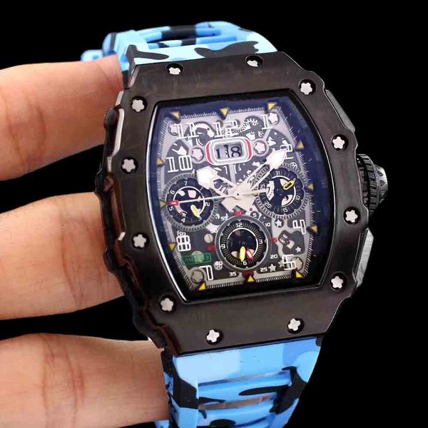 

mens automatic mechanical watch red blue camouflage rubber stainless steel101, Slivery;brown