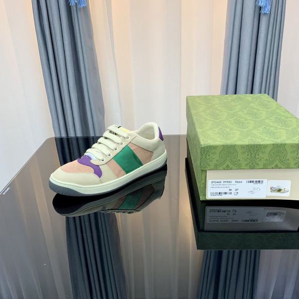 

designer screener shoes distressed dirty sneakers men women trainers classic blue red stripe rubber shoe low leather sneaker 07, Black